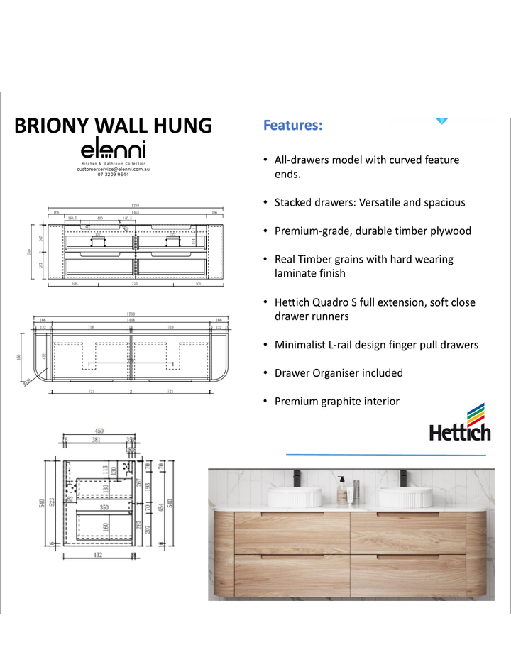 Elenni specification sheet - Briony Wall Hung 1800mm