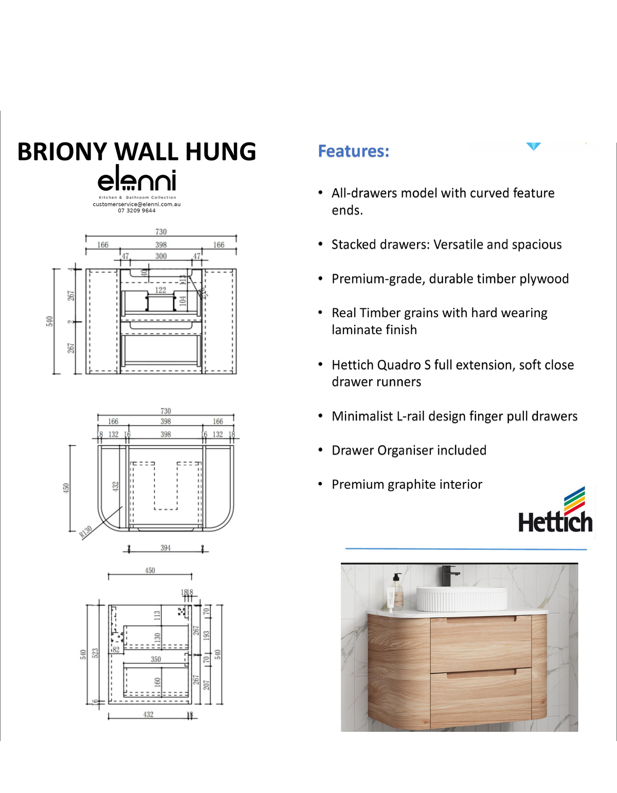 Elenni specification sheet - Briony Wall Hung 750mm