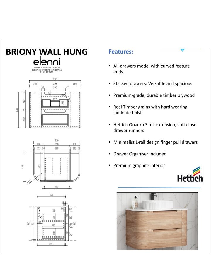Elenni specification sheet - Briony Wall Hung 750mm