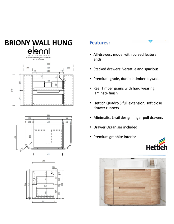 Elenni specification sheet - Briony Wall Hung 900mm
