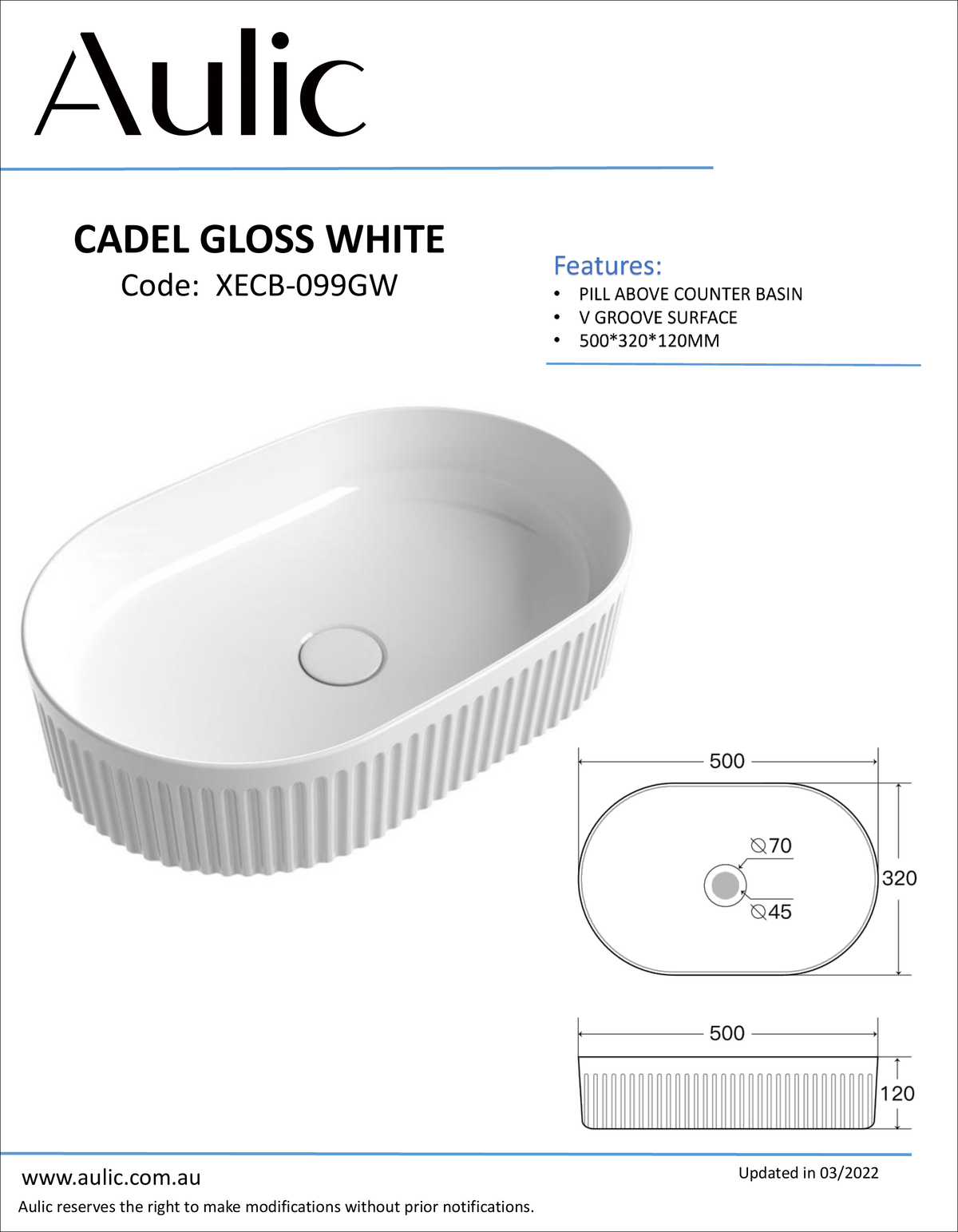 Aulic Cadel Gloss White Basin product photo