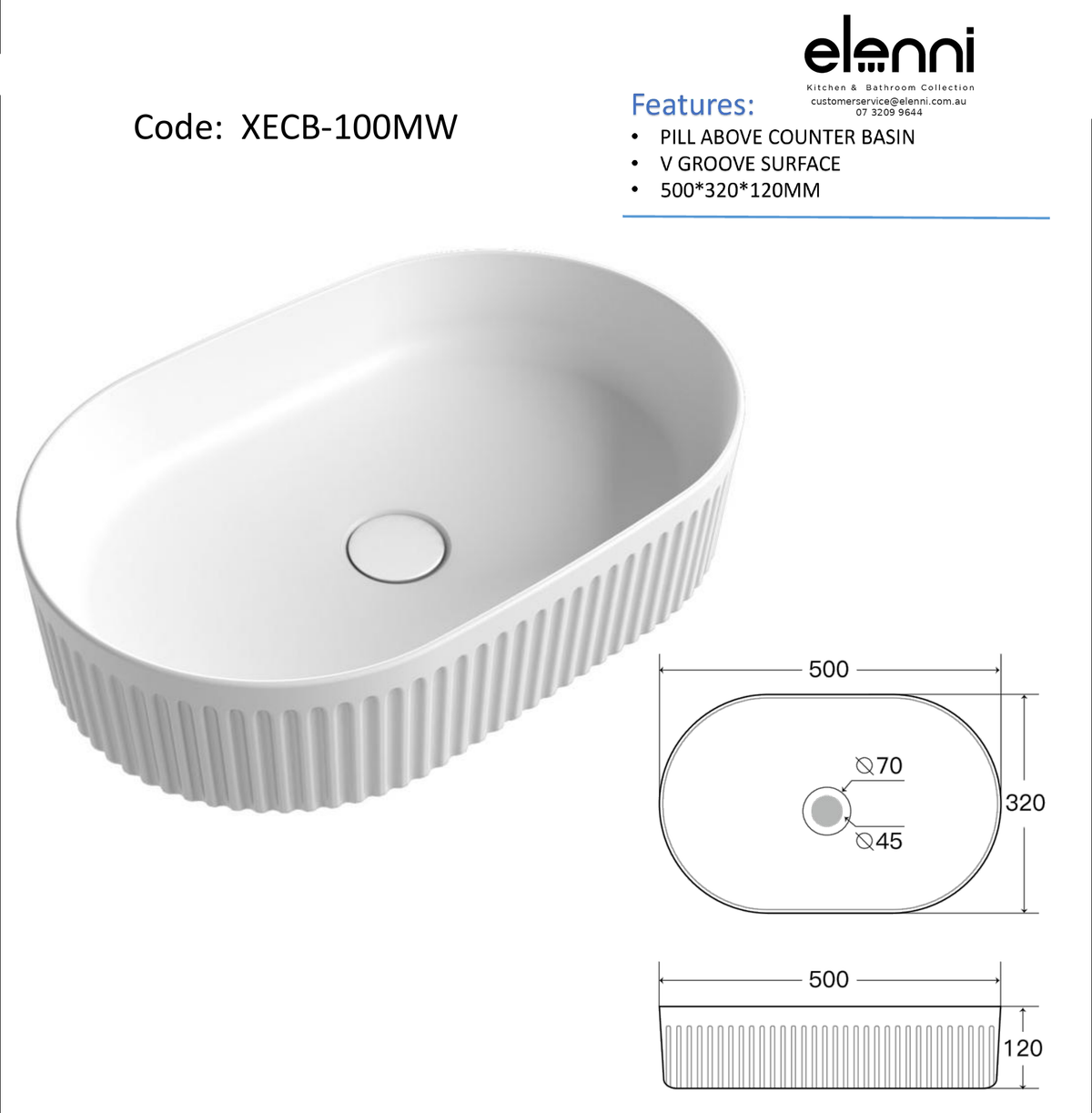 Elenni specification sheet - Cadel Matte White Basin