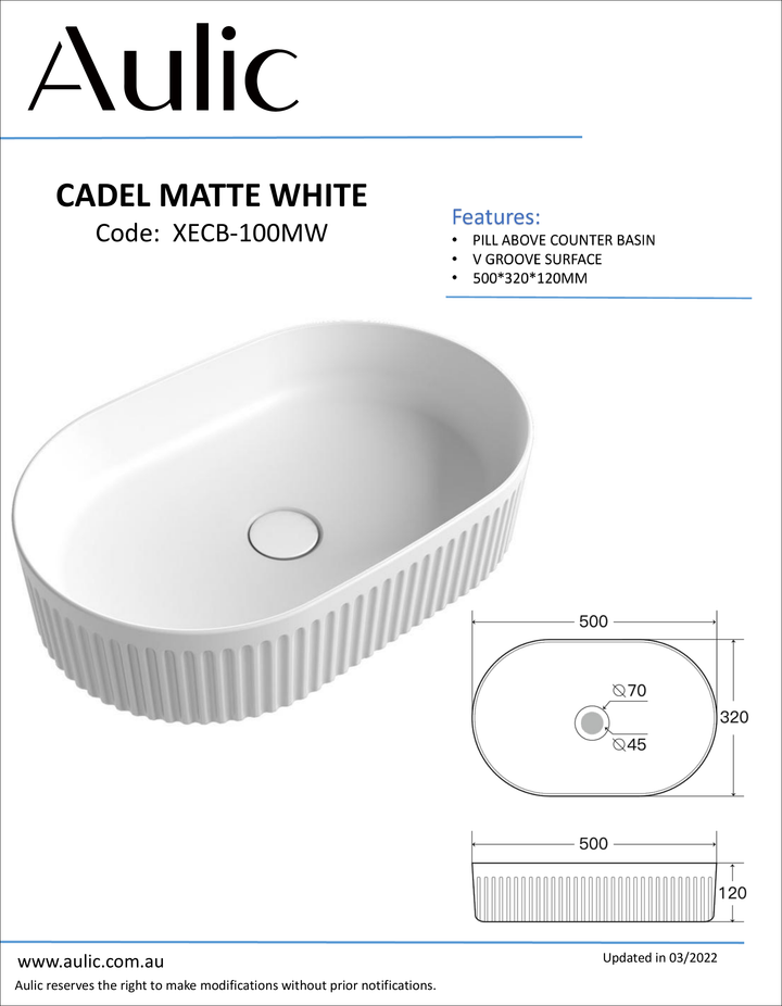 Aulic Cadel Matte White Basin product photo