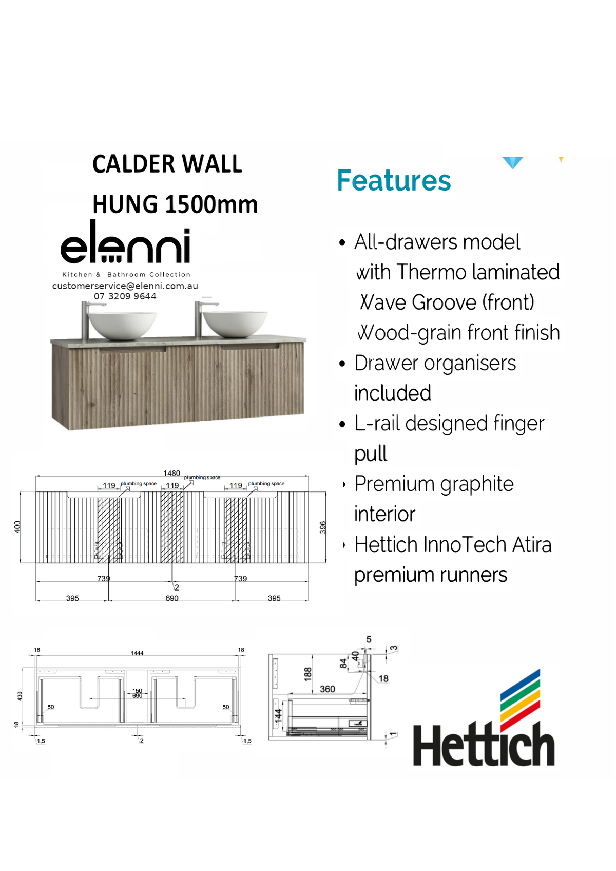 Elenni specification sheet - Calder Wall Hung 1500mm