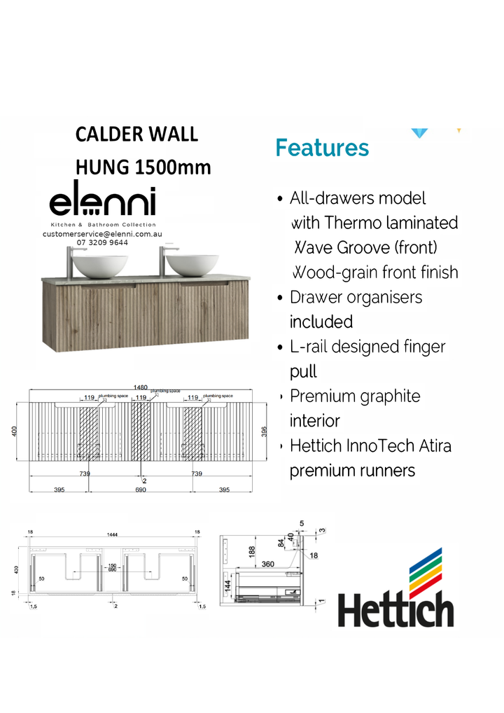 Elenni specification sheet - Calder Wall Hung 1500mm