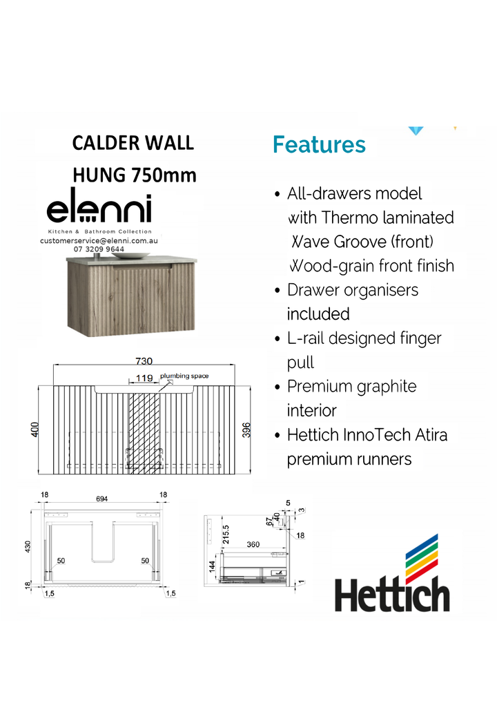 Elenni specification sheet - Calder Wall Hung 750mm