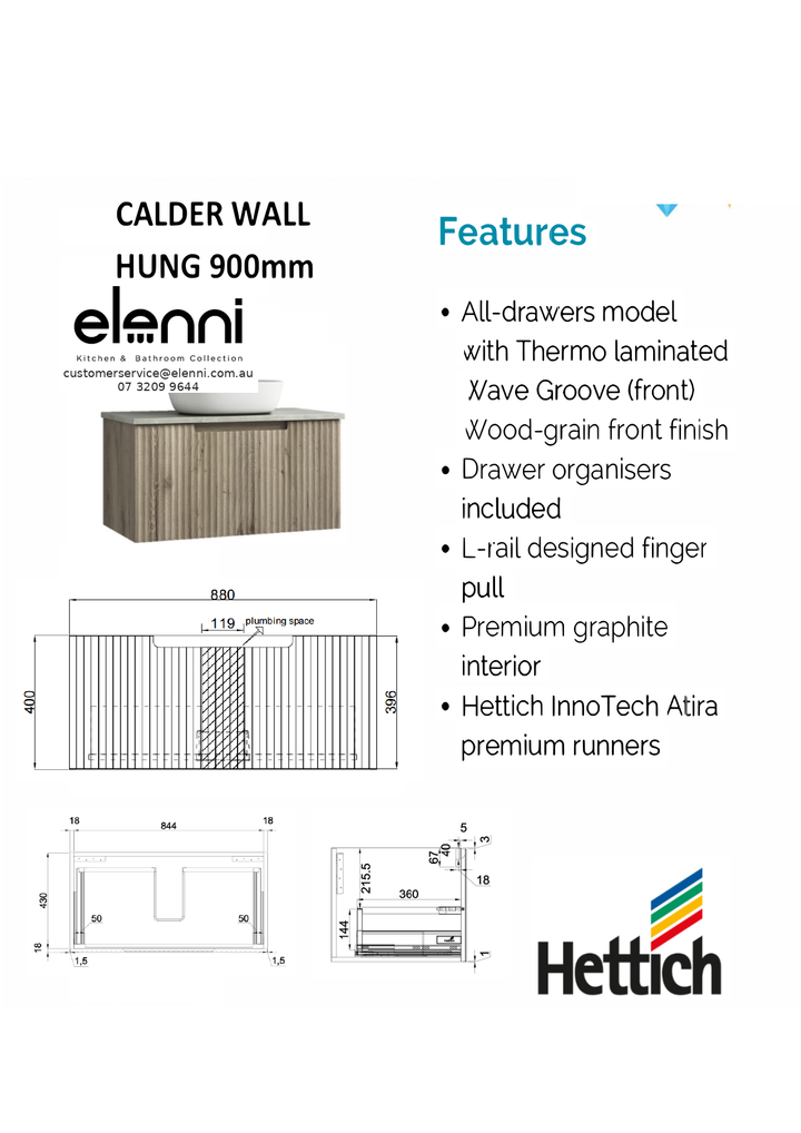 Elenni specification sheet - Calder Wall Hung 900mm