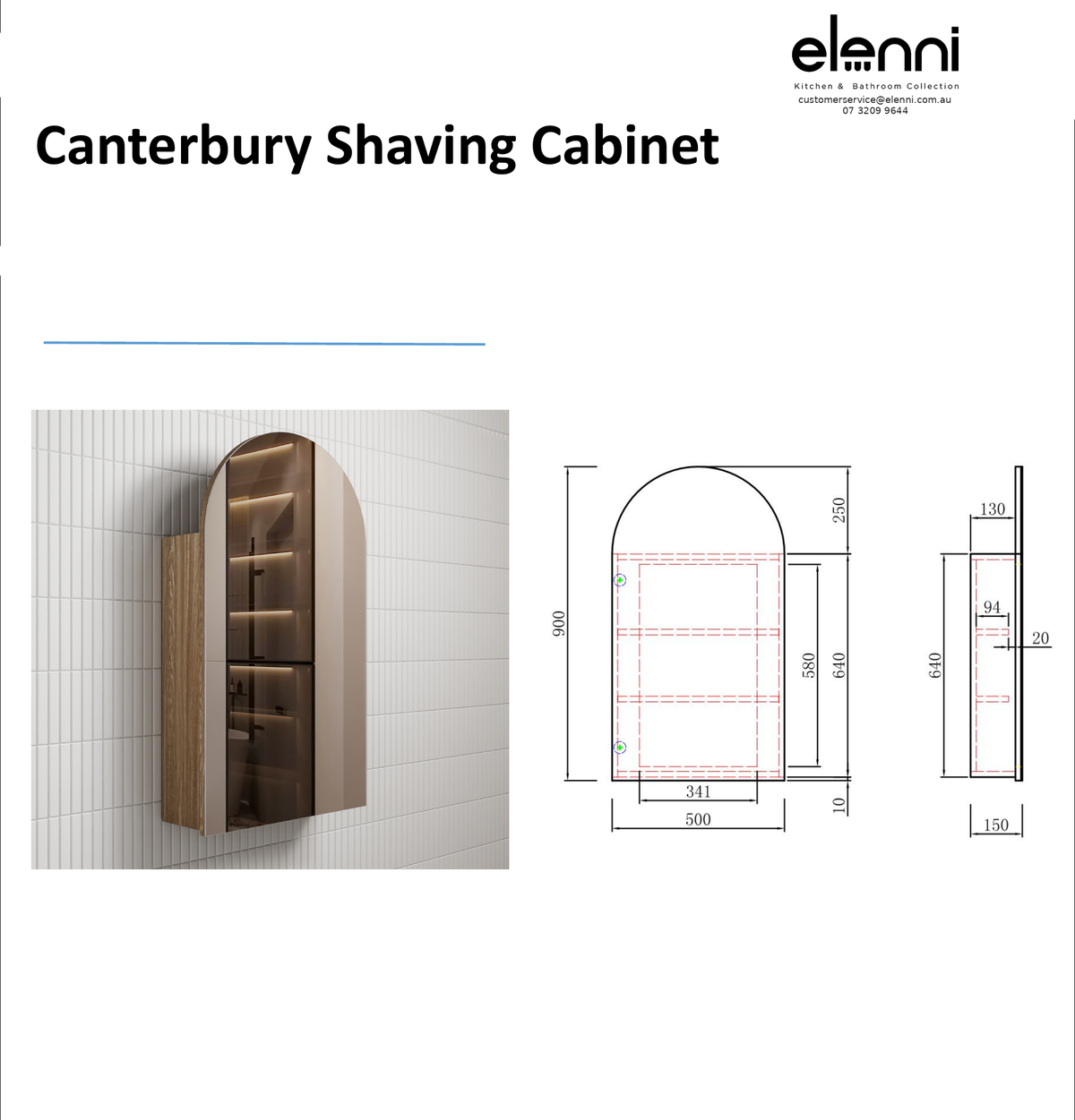 Elenni specification sheet - Canterbury Shaving Cabinet