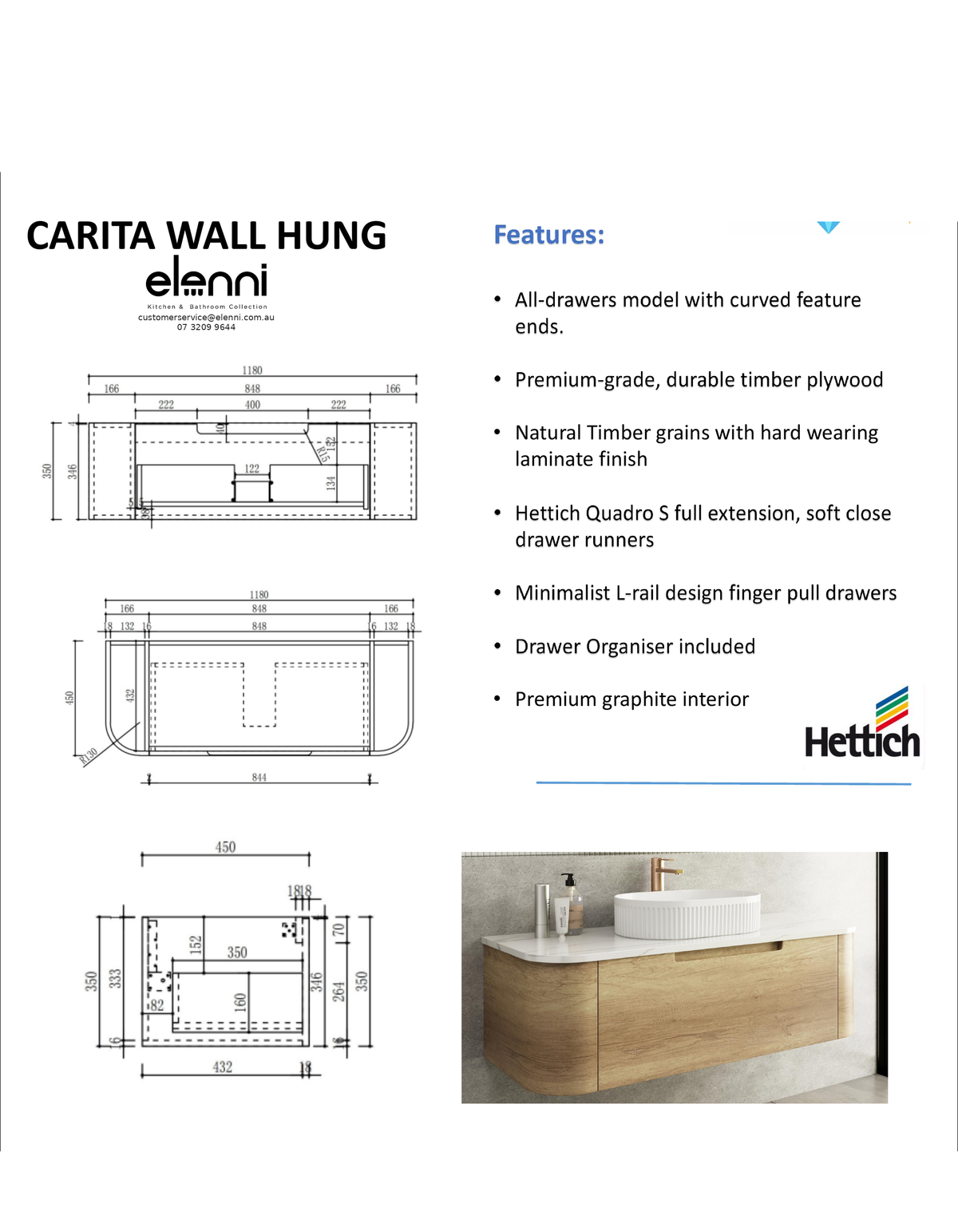 Elenni specification sheet - Carita Wall Hung 1200mm