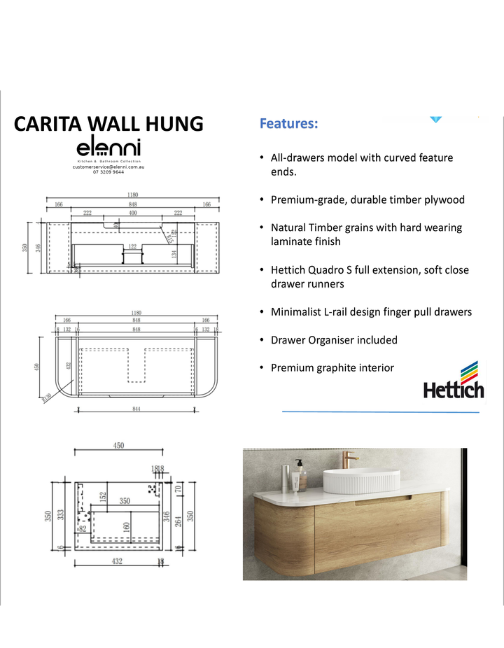 Elenni specification sheet - Carita Wall Hung 1200mm