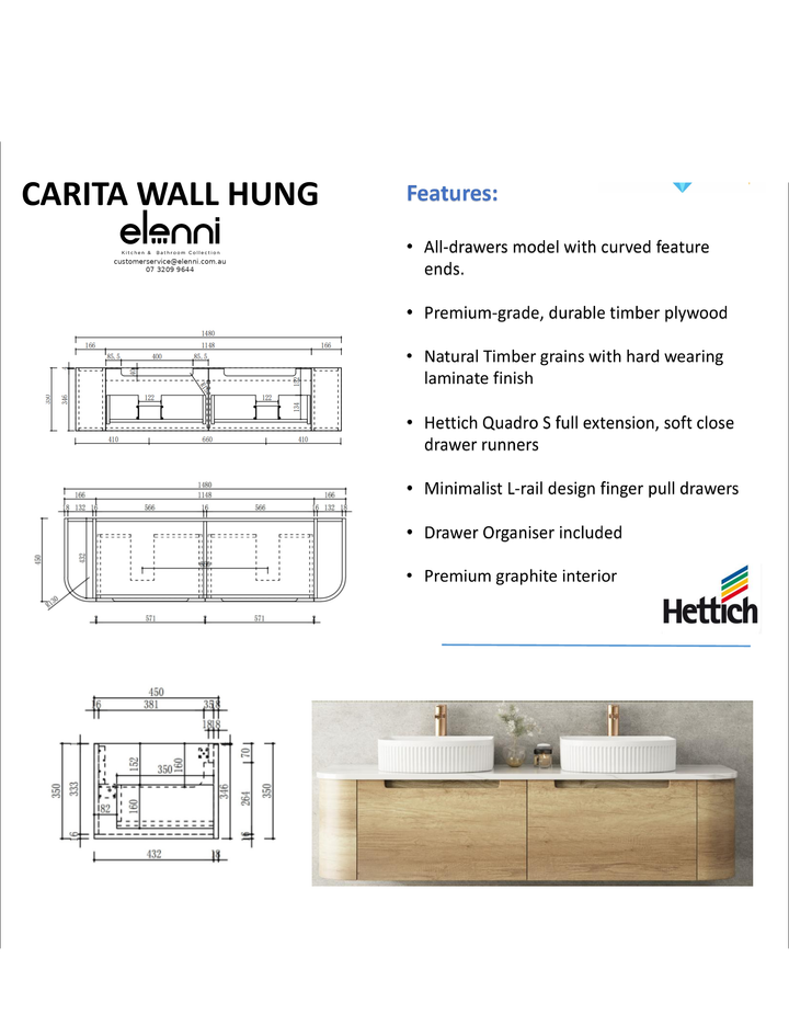 Elenni specification sheet - Carita Wall Hung 1500mm