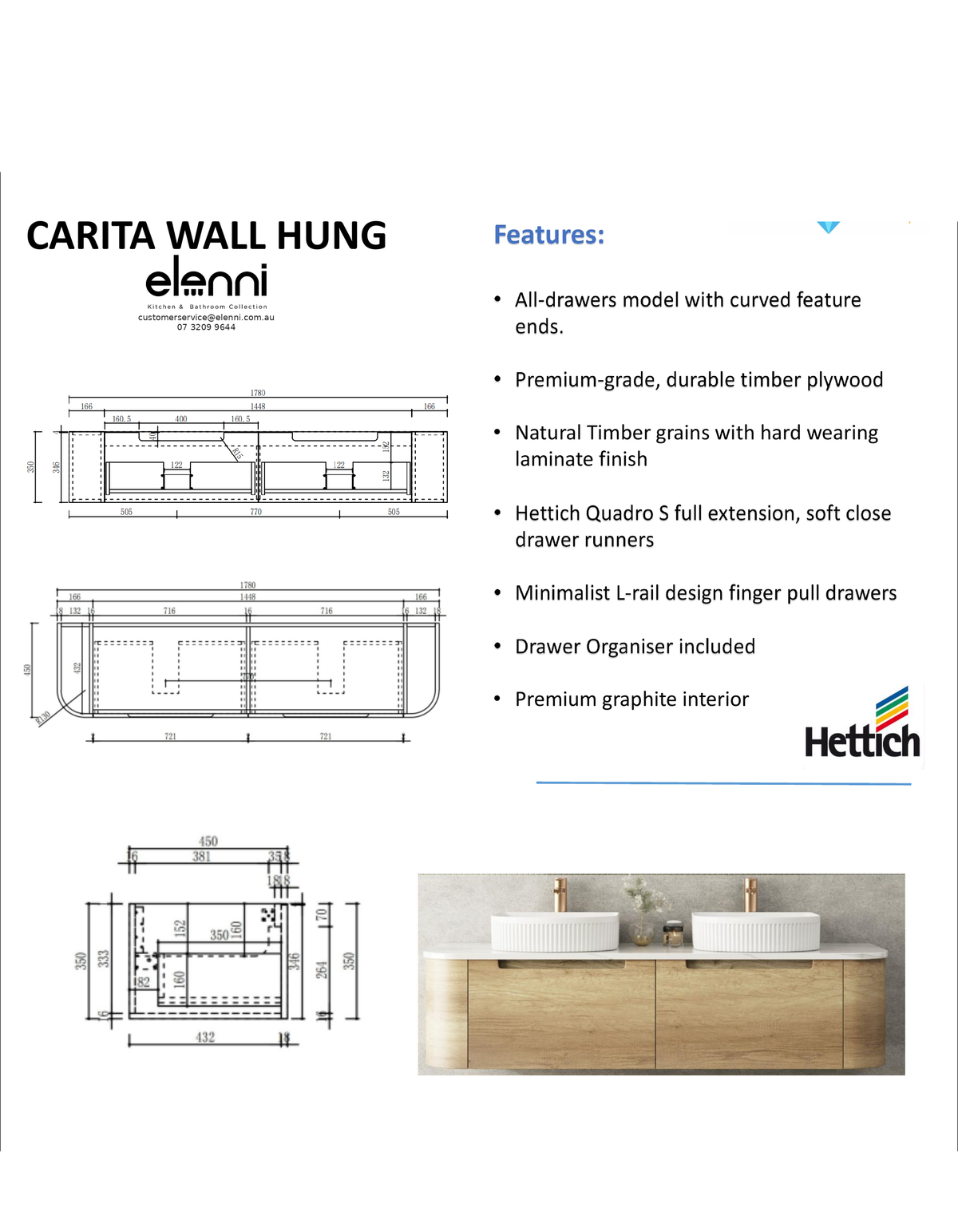 Elenni specification sheet - Carita Wall Hung 1800mm