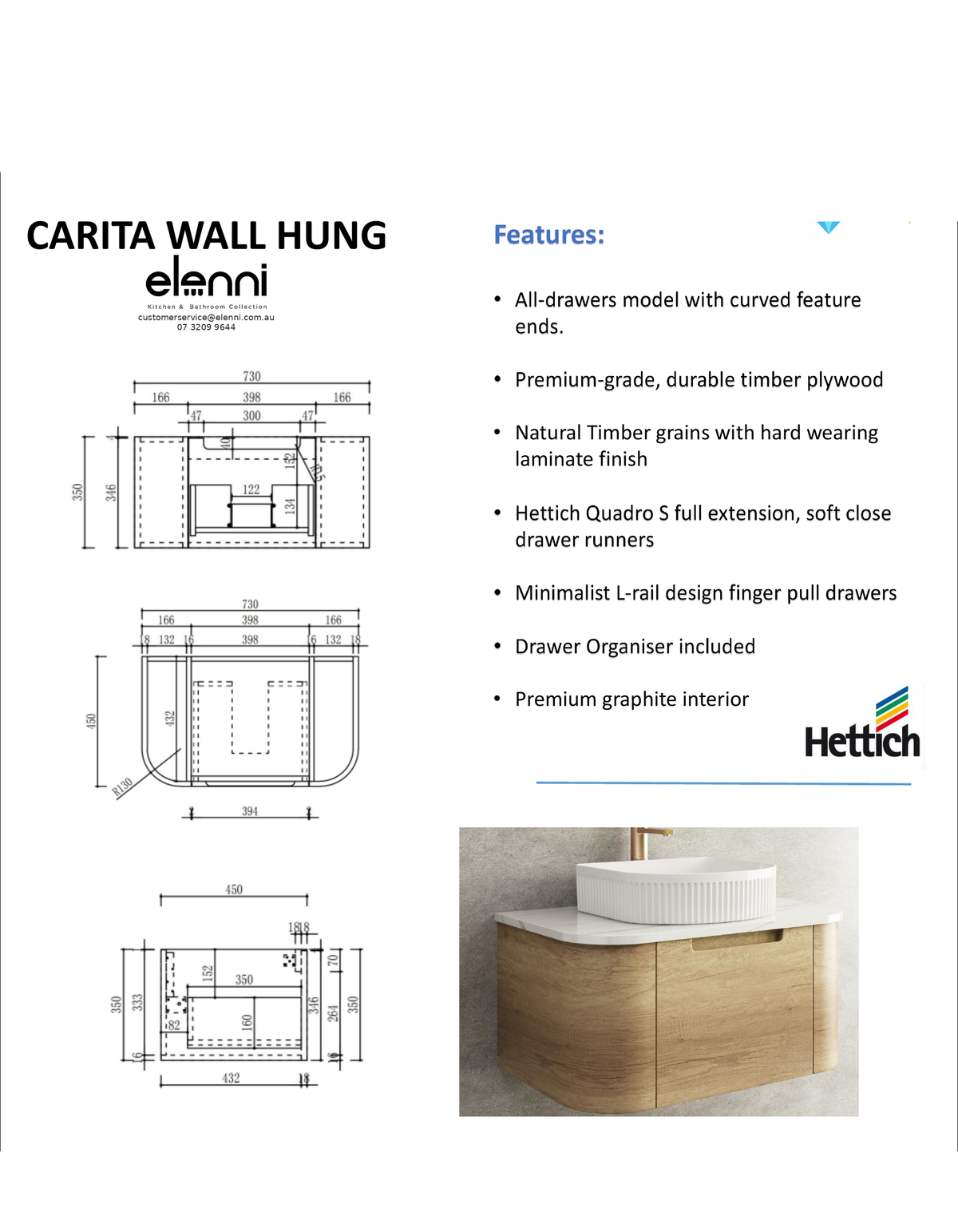 Elenni specification sheet - Carita Wall Hung 750mm