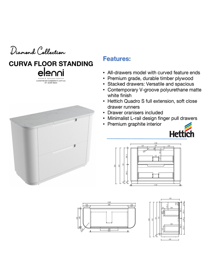 Elenni specification sheet - Curva Floor Standing 1200mm