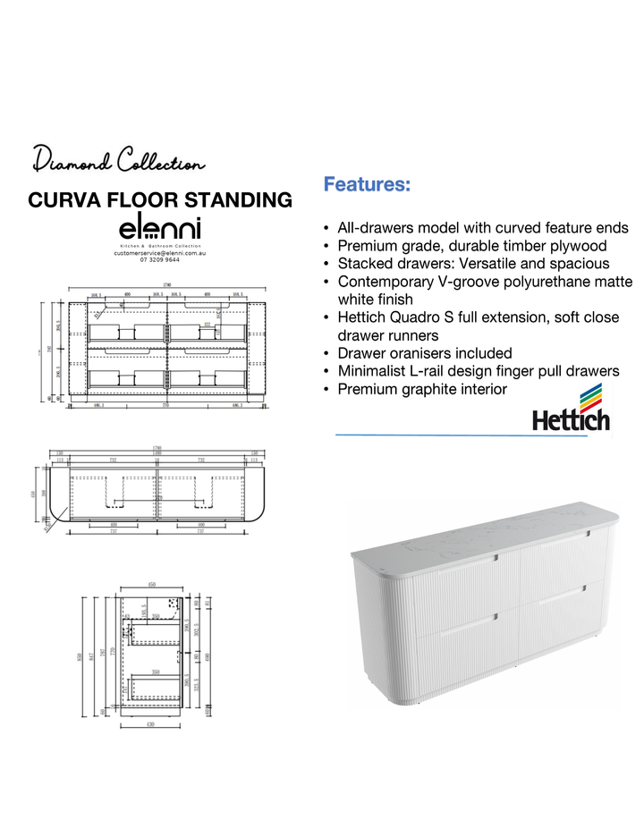 Elenni specification sheet - Curva Floor Standing 1800mm