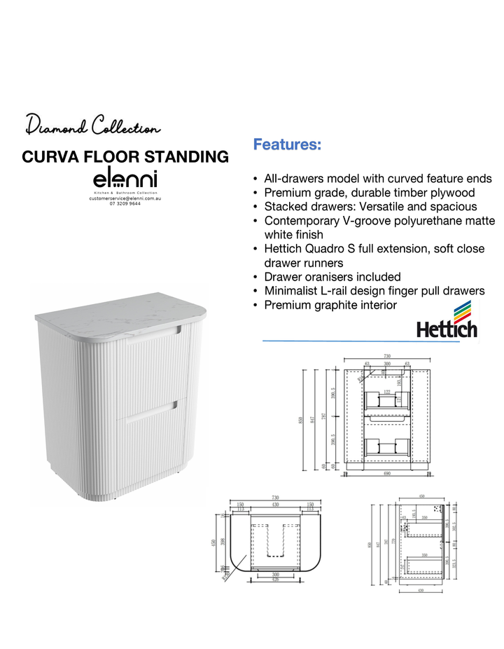 Elenni specification sheet - Curva Floor Standing 750mm
