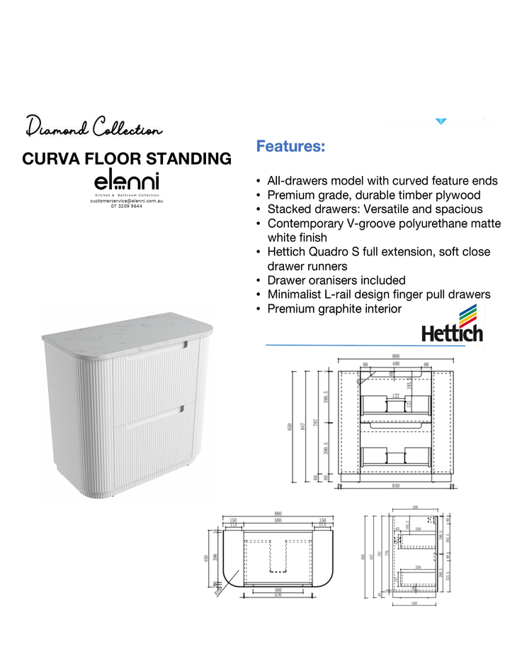 Elenni specification sheet - Curva Floor Standing 900mm
