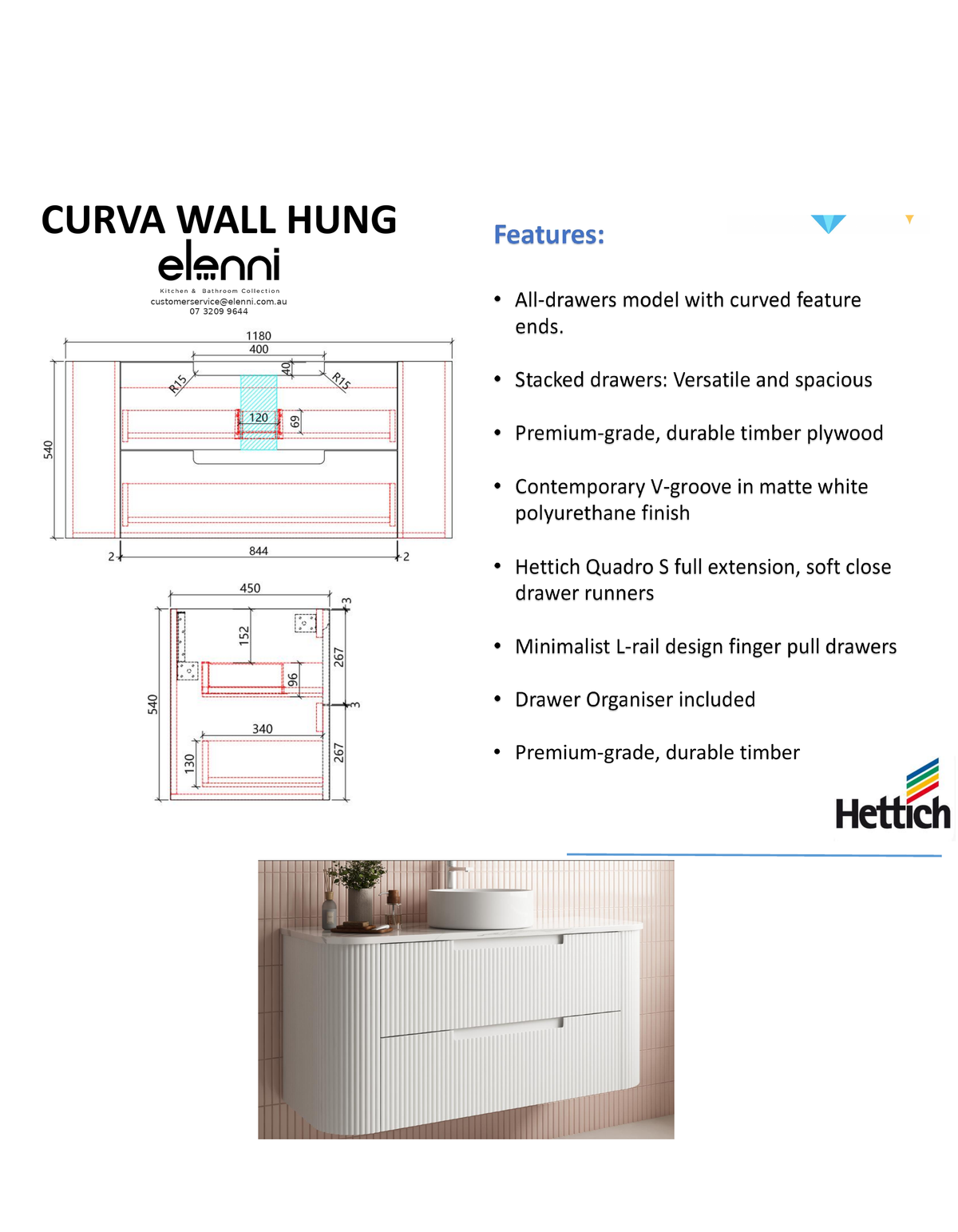 Elenni specification sheet - Curva Wall Hung 1200mm