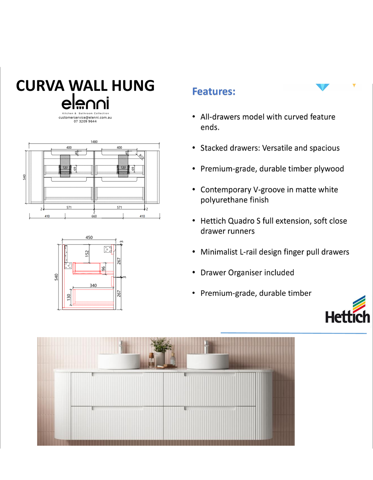 Elenni specification sheet - Curva Wall Hung 1500mm