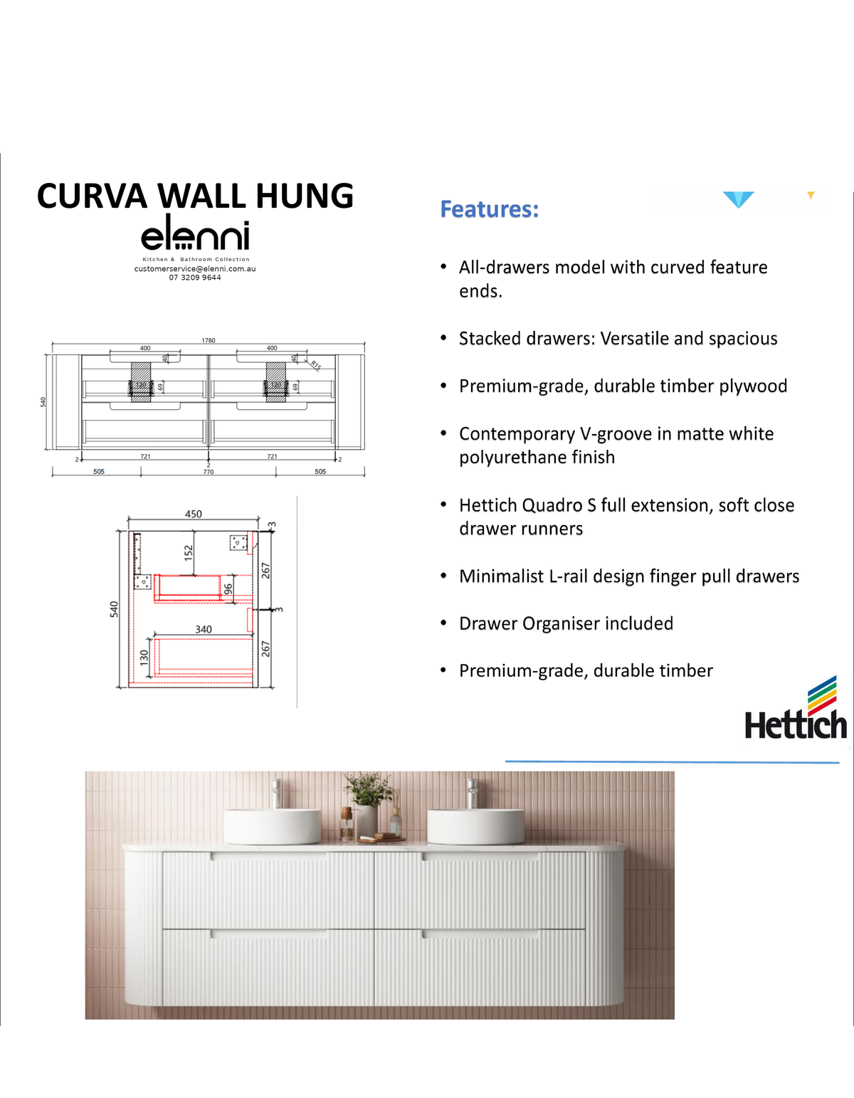 Elenni specification sheet - Curva Wall Hung 1800mm