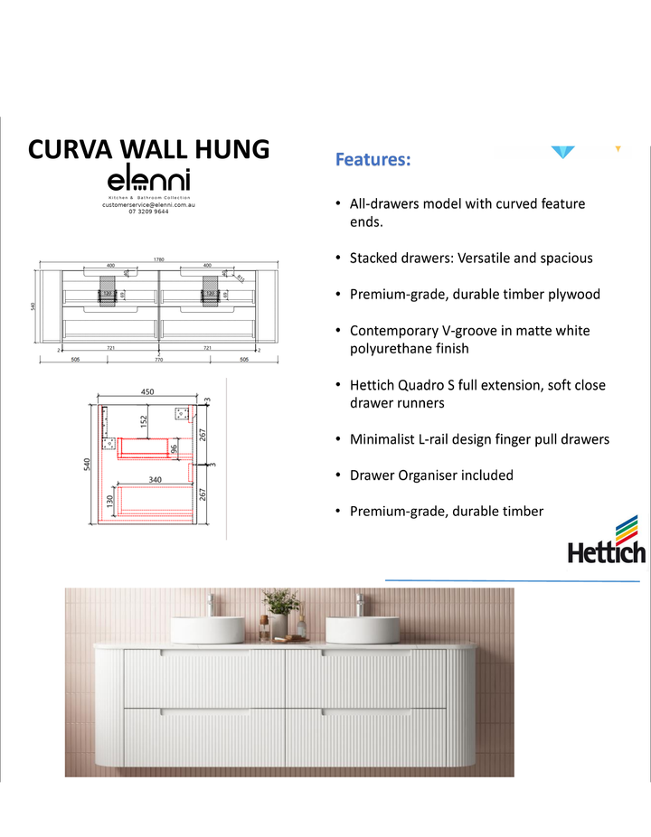 Elenni specification sheet - Curva Wall Hung 1800mm