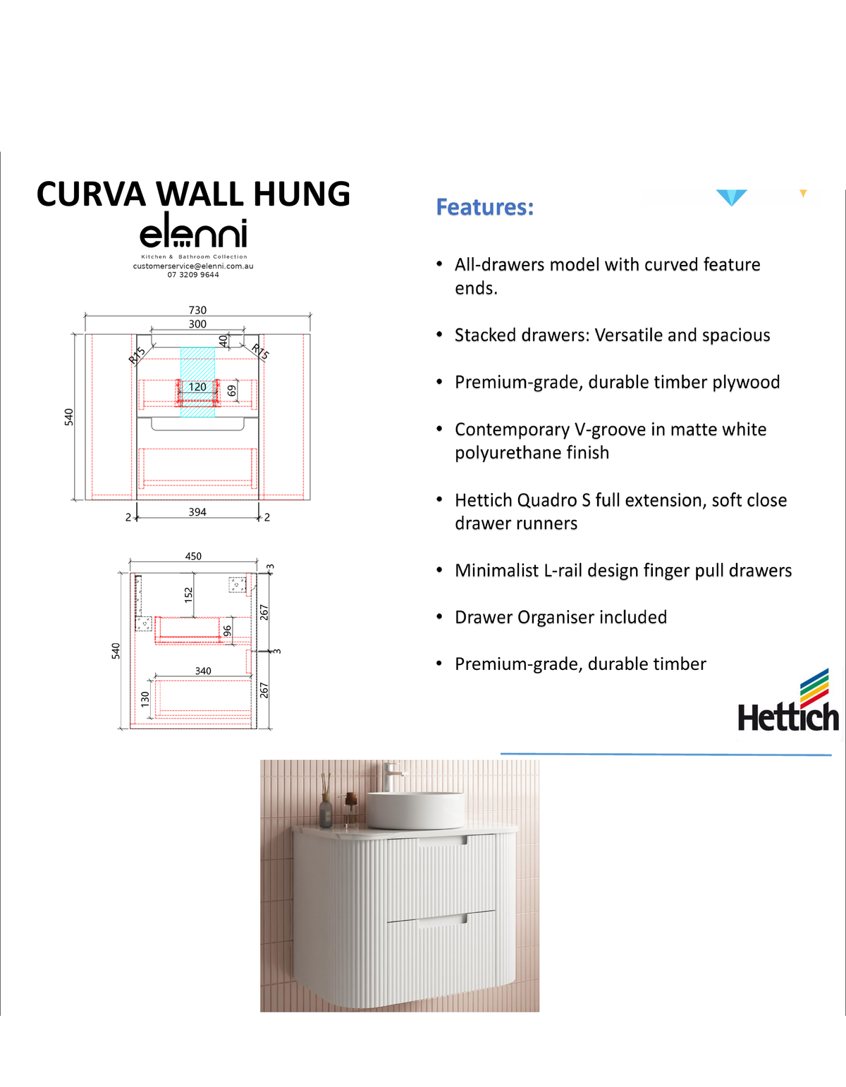 Elenni specification sheet - Curva Wall Hung 750mm