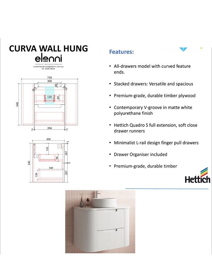 Elenni specification sheet - Curva Wall Hung 750mm