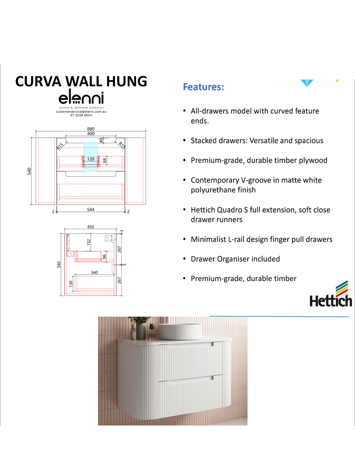 Elenni specification sheet - Curva Wall Hung 900mm