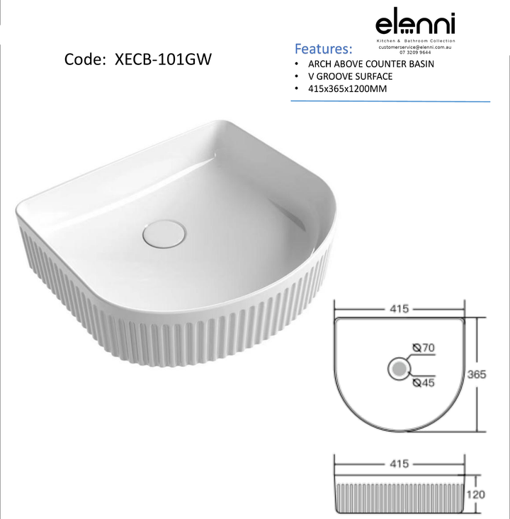 Elenni specification sheet - Cyrus Gloss White Basin
