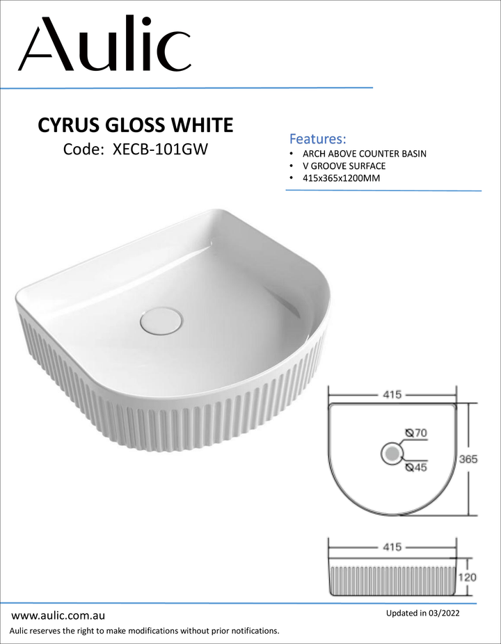 Aulic Cyrus Gloss White Basin product photo