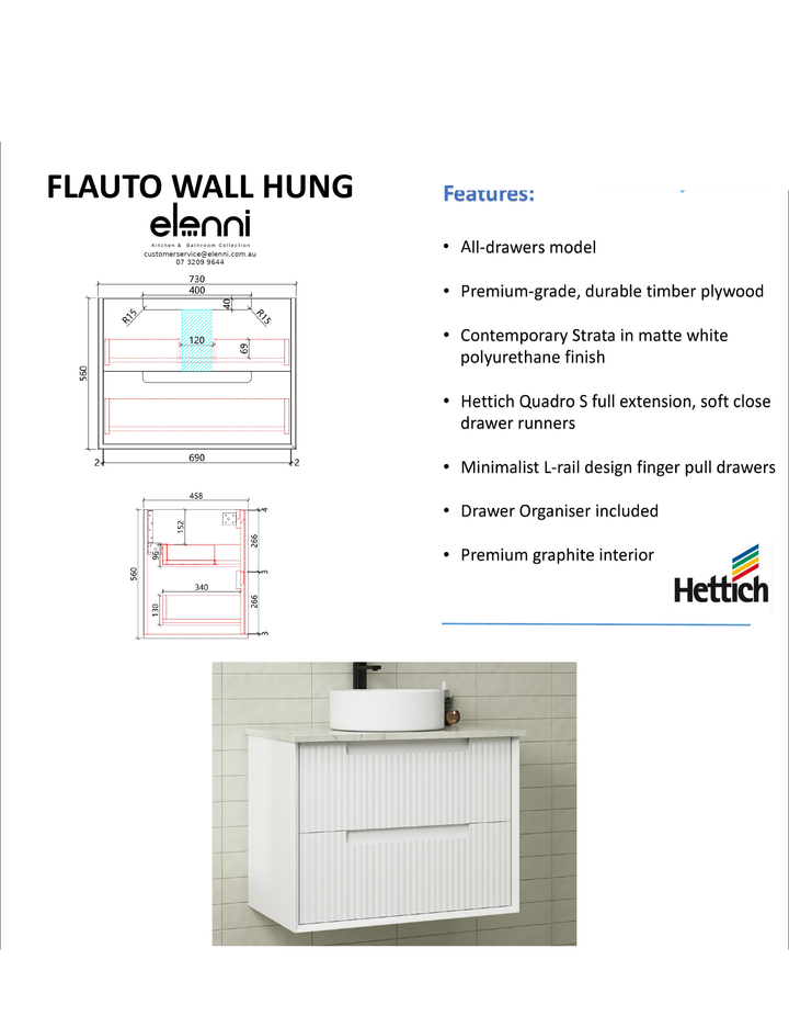 Elenni specification sheet - Flauto Wall Hung 750mm