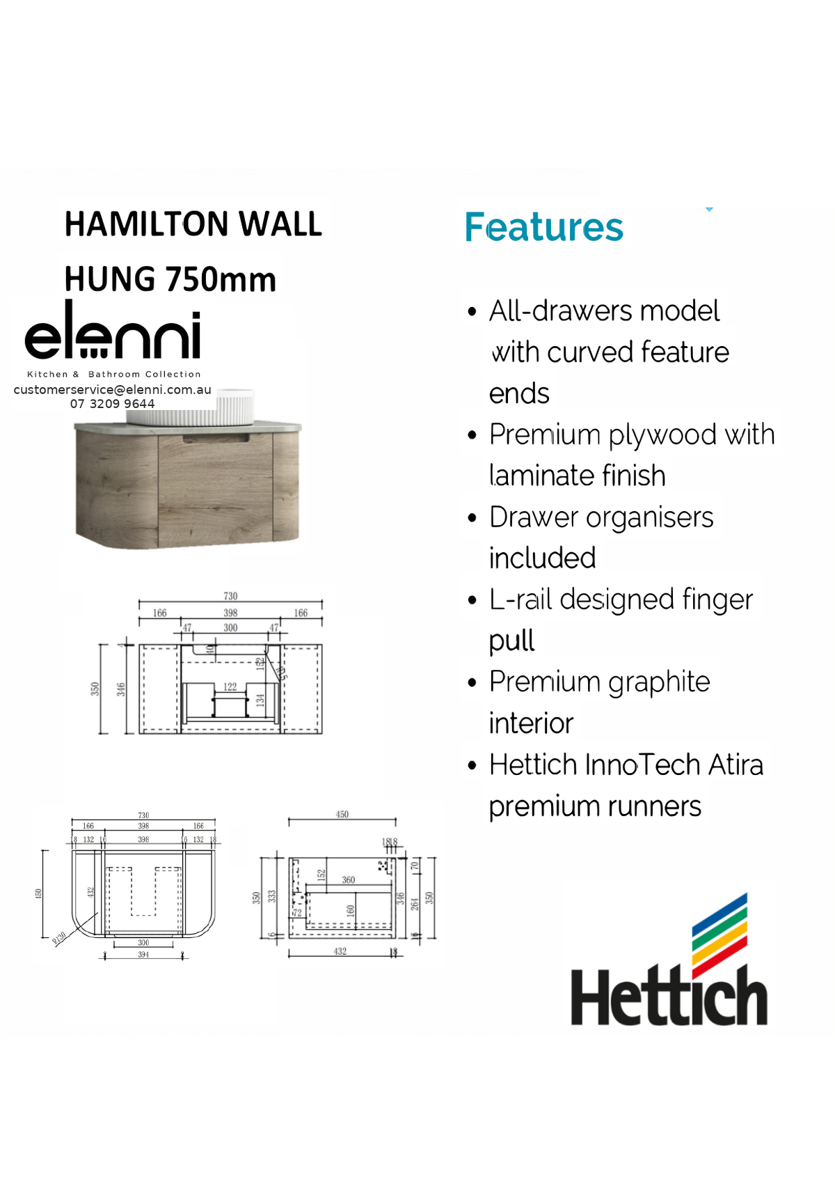 Elenni specification sheet - Hamilton Wall Hung 750mm