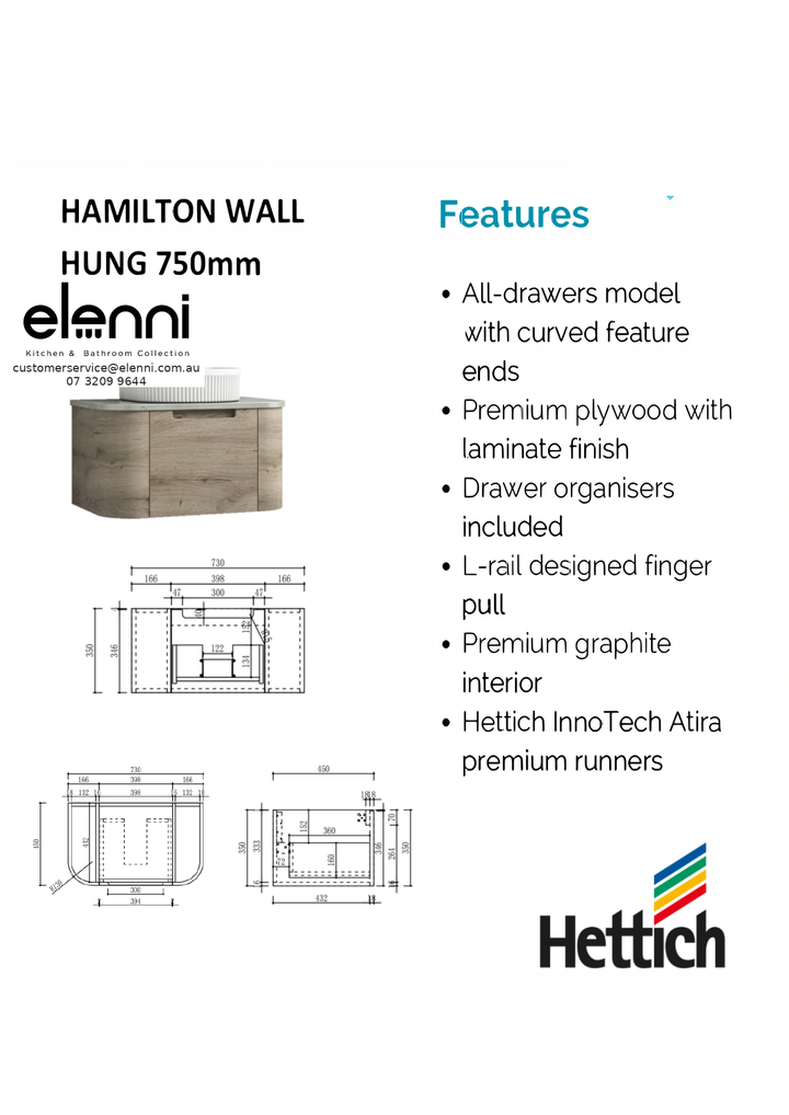 Elenni specification sheet - Hamilton Wall Hung 750mm
