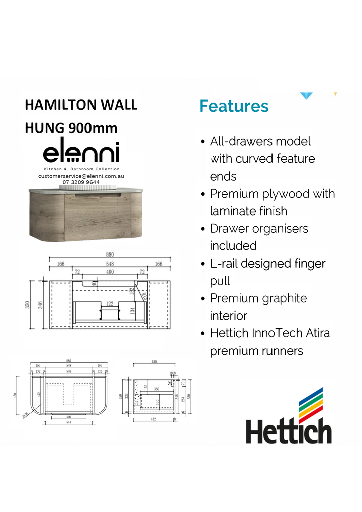 Elenni specification sheet - Hamilton Wall Hung 900mm