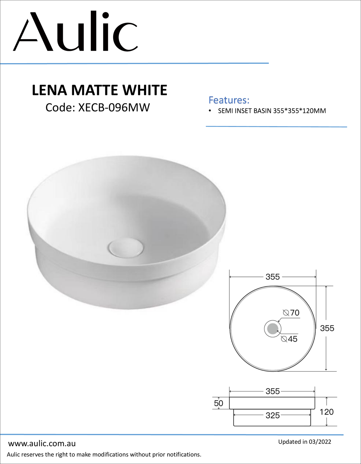 Aulic Lena Matte White Semi Inset Basin product photo