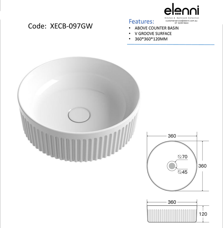 Elenni specification sheet - Lilac Gloss White Basin
