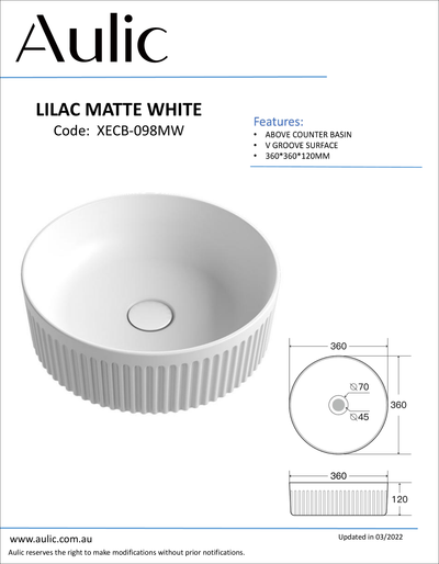 Lilac Matte White Basin