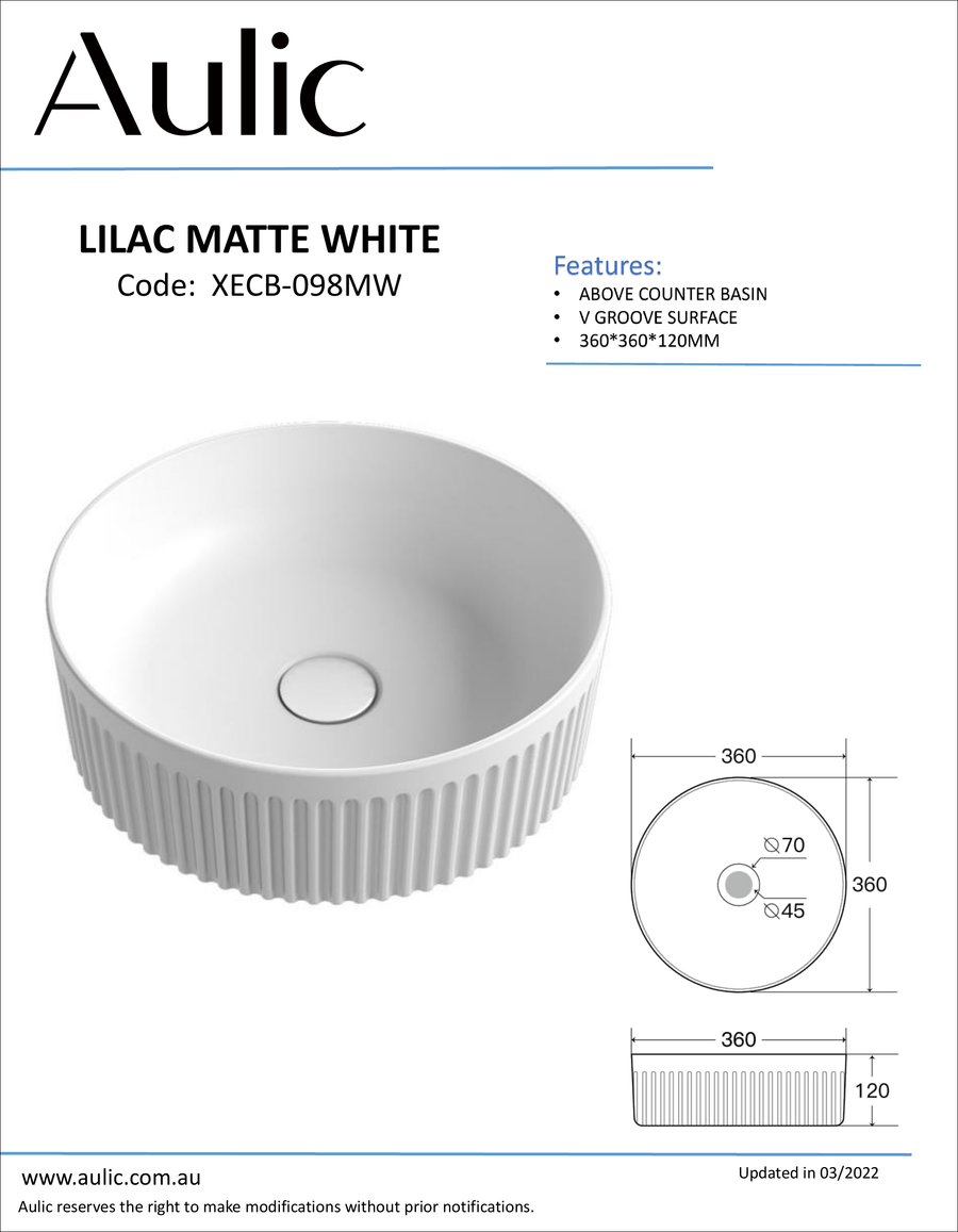Aulic Lilac Matte White Basin product photo