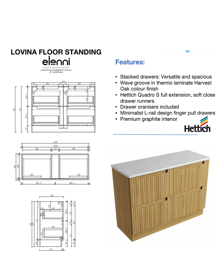 Elenni specification sheet - Lovina Floor Standing 1200mm