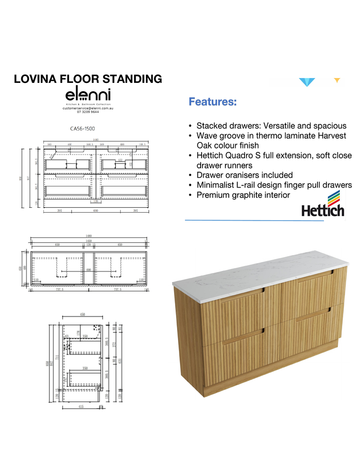 Elenni specification sheet - Lovina Floor Standing 1500mm