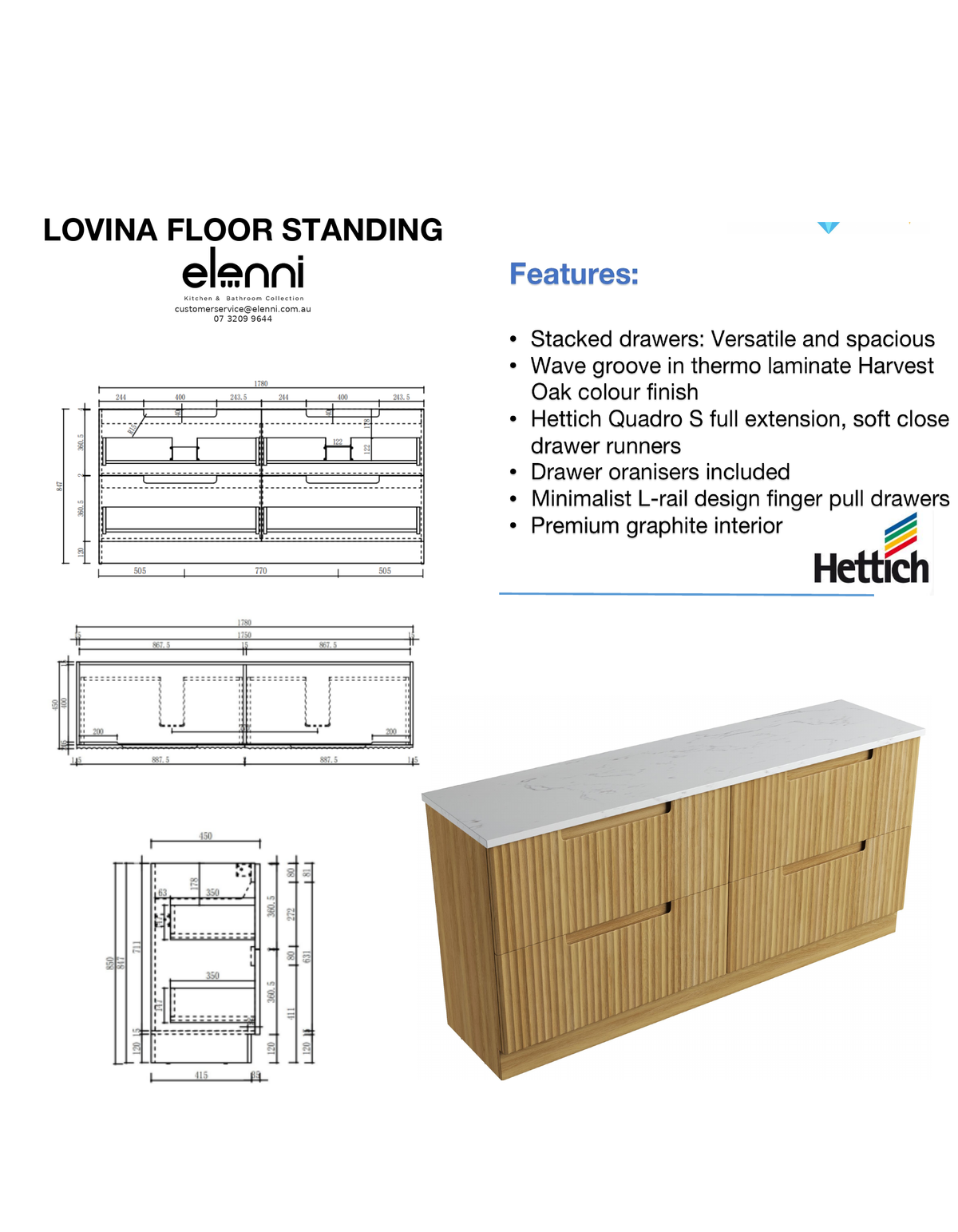 Elenni specification sheet - Lovina Floor Standing 1800mm
