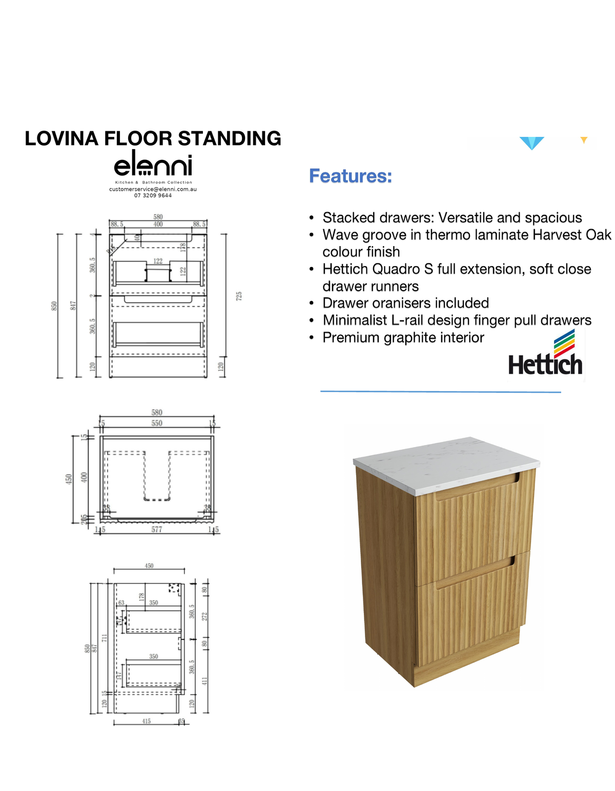Elenni specification sheet - Lovina Floor Standing 600mm