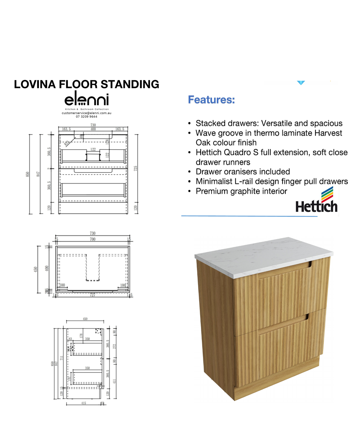 Elenni specification sheet - Lovina Floor Standing 750mm