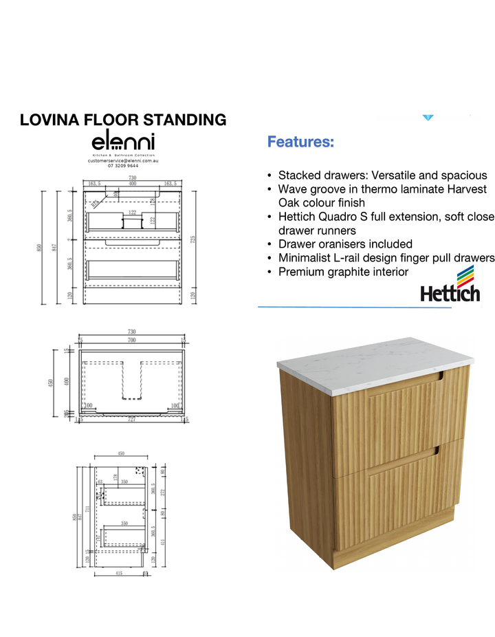Elenni specification sheet - Lovina Floor Standing 750mm