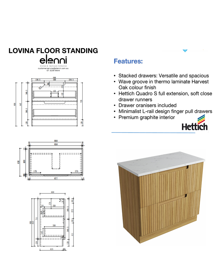 Elenni specification sheet - Lovina Floor Standing 900mm