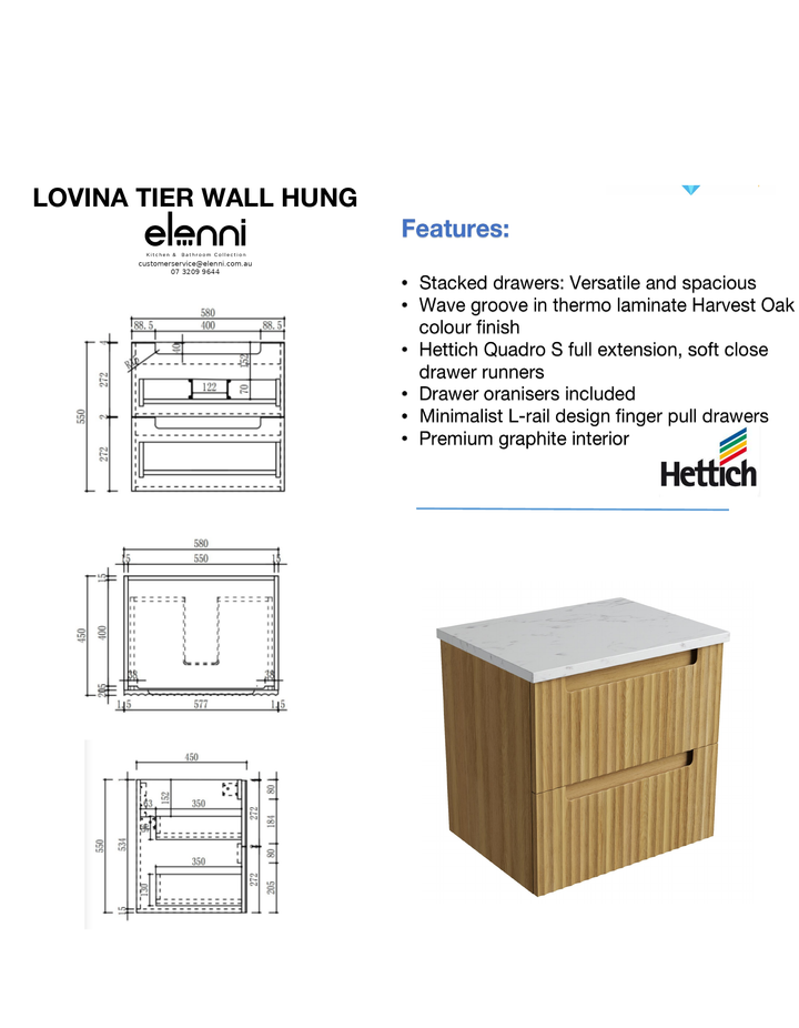 Elenni specification sheet - Lovina Tier Wall Hung 600mm