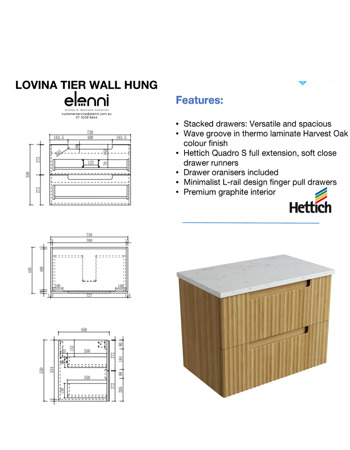 Elenni specification sheet - Lovina Tier Wall Hung 750mm