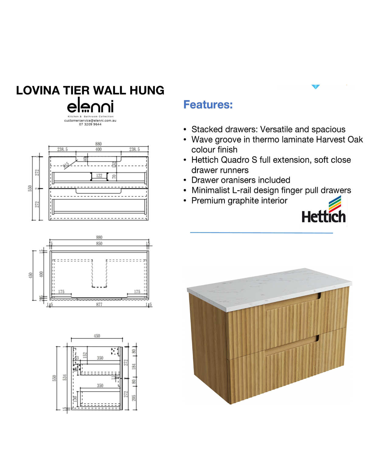Elenni specification sheet - Lovina Tier Wall Hung 900mm