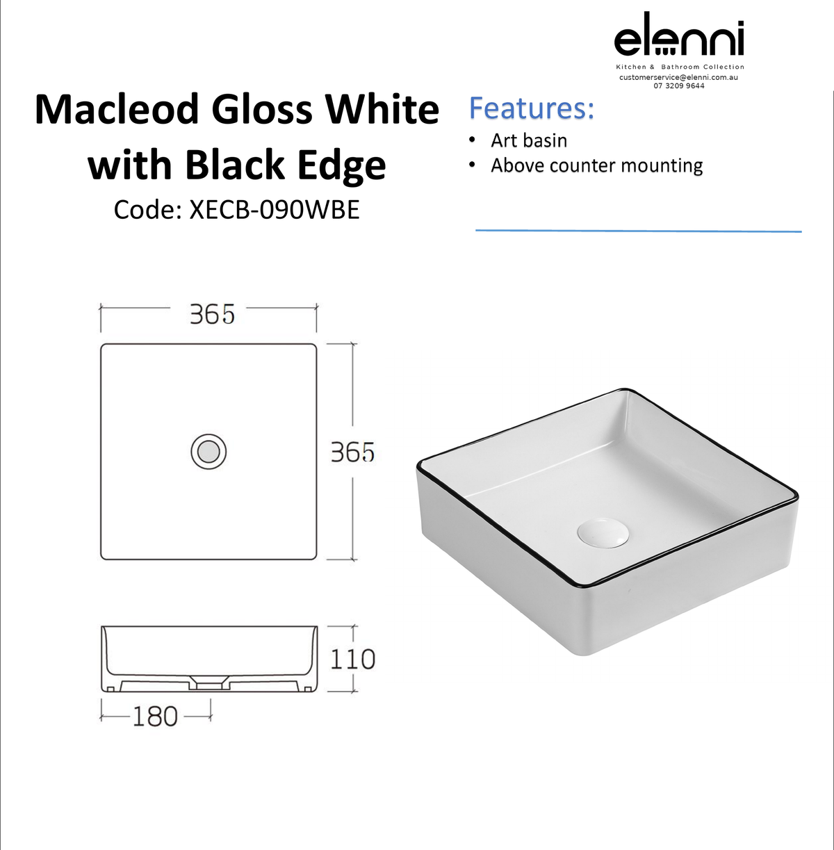 Elenni specification sheet - Macleod White With Black Edge Basin
