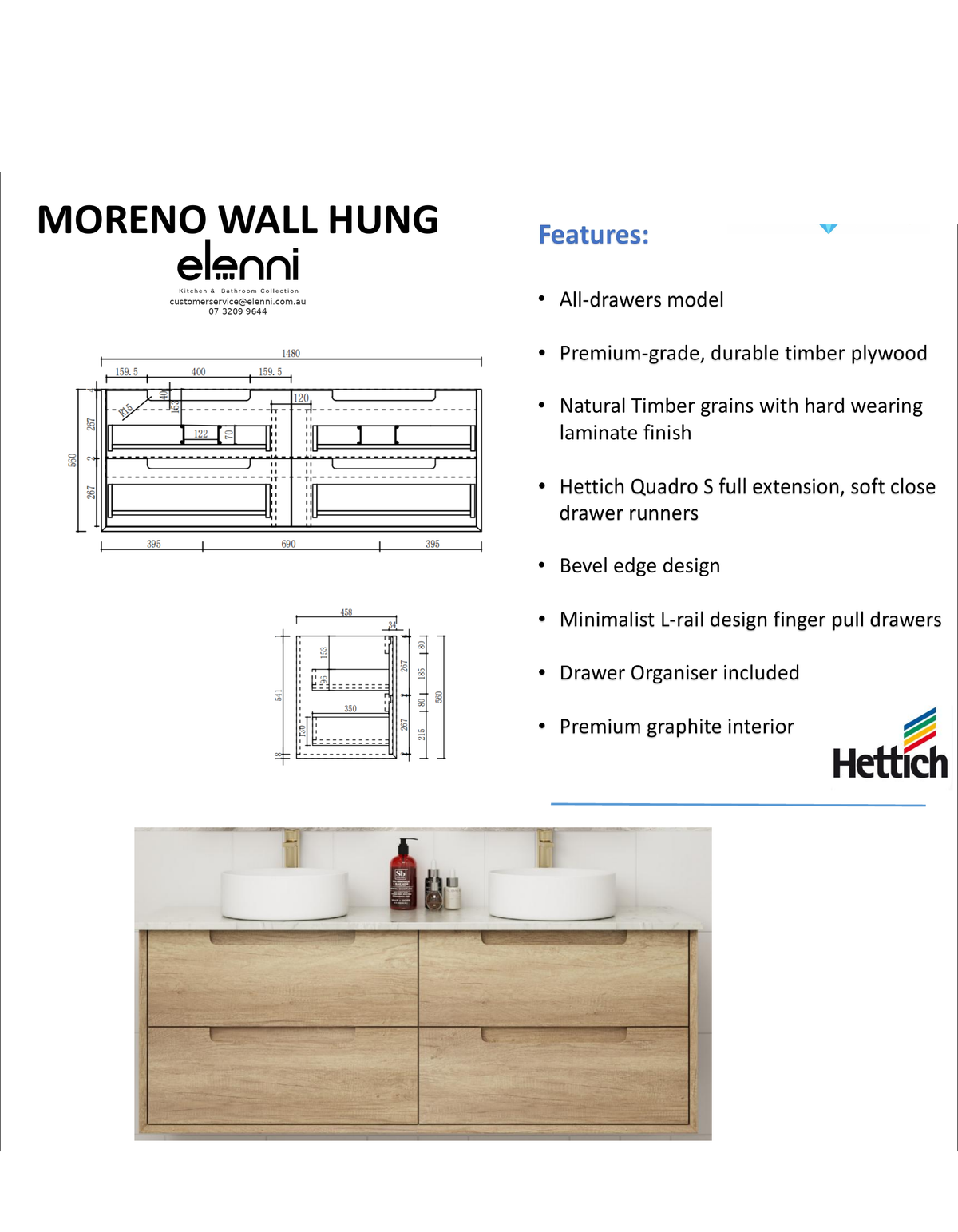 Elenni specification sheet - Moreno Wall Hung 1500mm